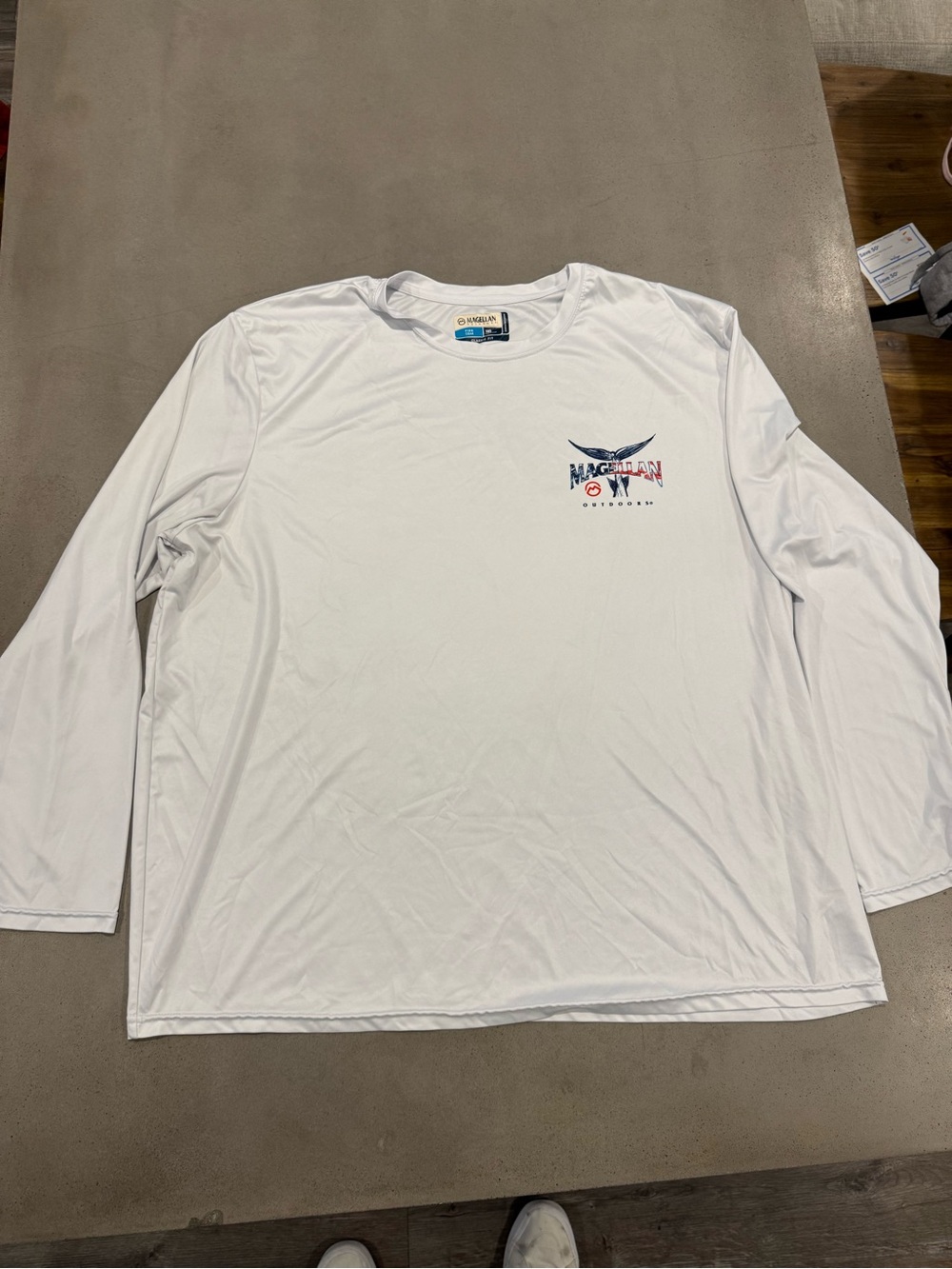Magellan Outdoors Men’s Long-Sleeve Performance Shirt - White with Navy Logo